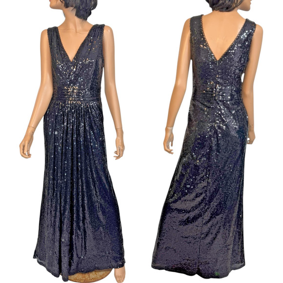 Formal Evening Gown Black Sequin Maxi Kate Kasin 8 Glam Gala Event Pageant Prom - Picture 8 of 10